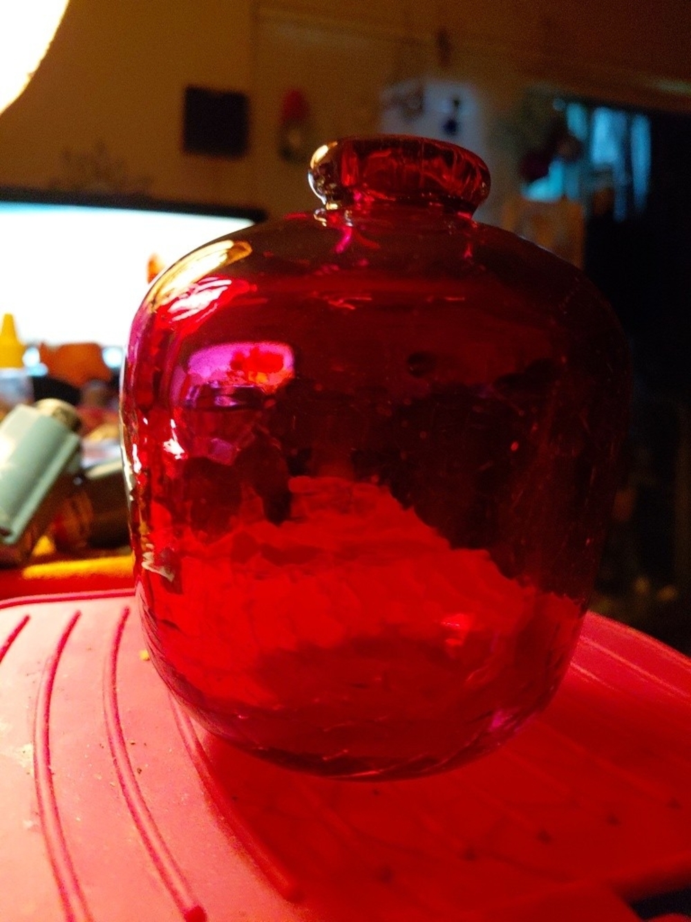 Vintage Red Blown Glass Decorative Vase